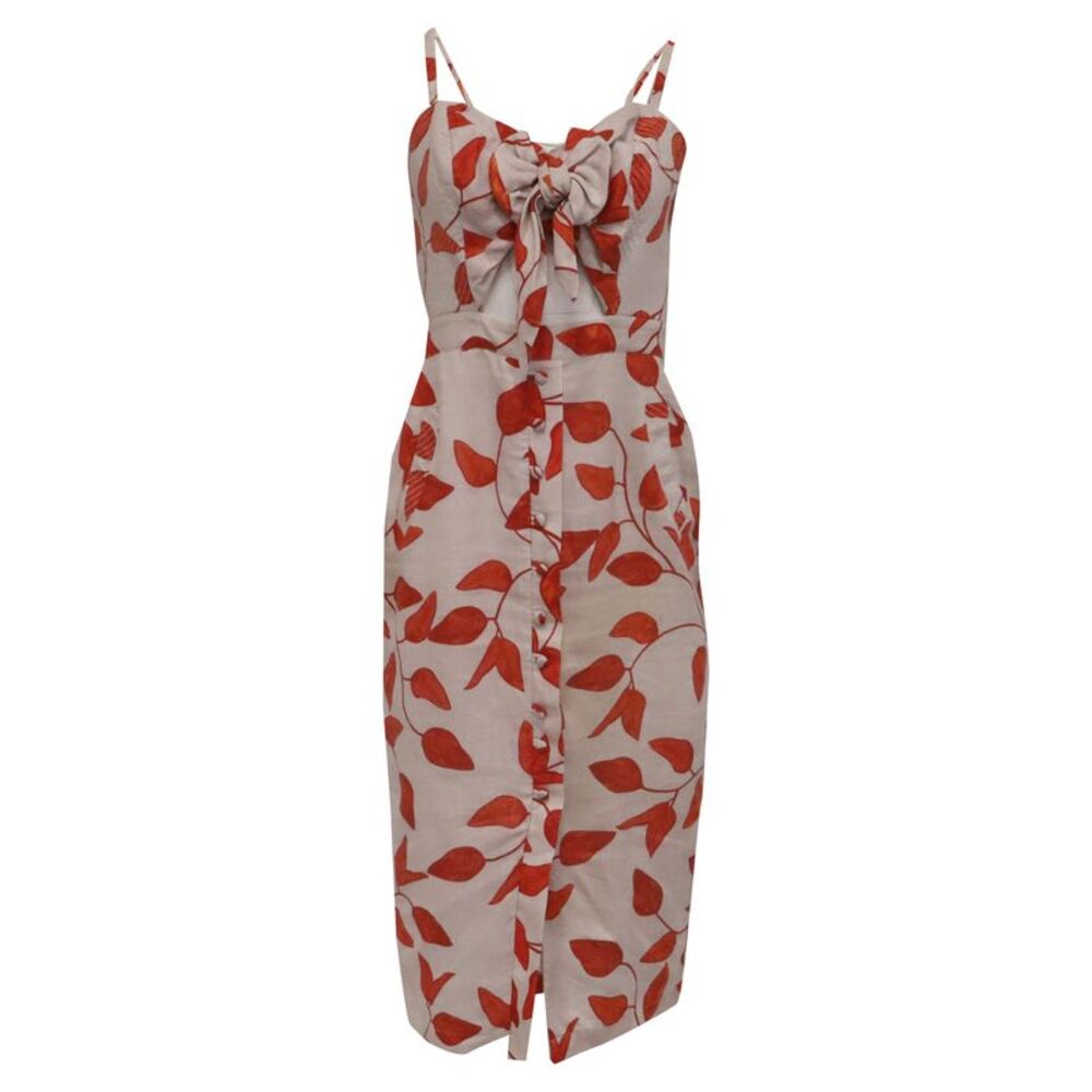 Johanna Ortiz Leaf-Printed Mid Dress in Multicolor Linen